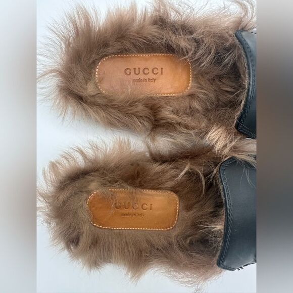 Gucci Princetown Fur Mule Black Horsebit Slipper Shearling Loafer Flats EU39 US9 - Picture 2 of 13